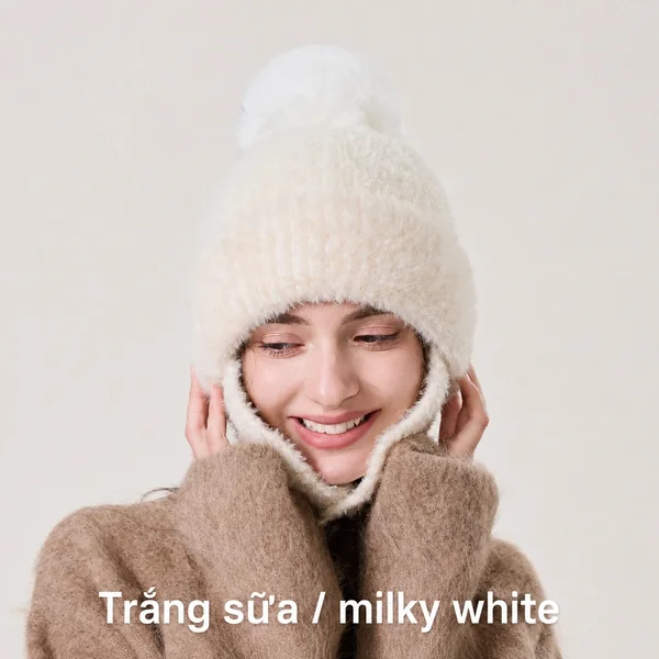 Mũ len nữ chụp đầu giữ ấm chống gió có bịt tai, lót lông,...