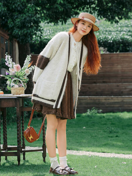 Áo cardigan len nữ phong cách học đường ngọt ngào viền phối...