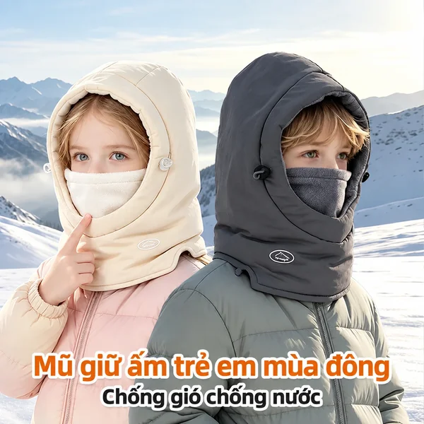 Mũ trùm đầu liền khăn quàng và che mặt cho bé trai bé gái, giữ...