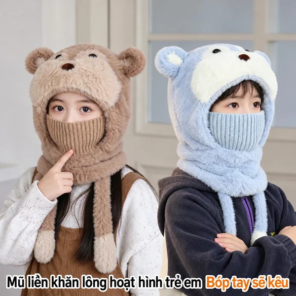Mũ len chui đầu liền khăn quàng và che mặt cho bé trai bé gái,...
