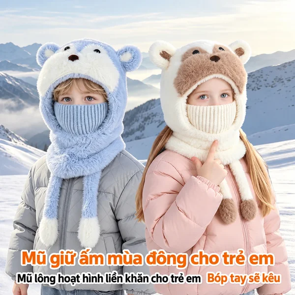 Mũ len trùm đầu liền khăn ống và khẩu trang cho bé trai bé gái,...