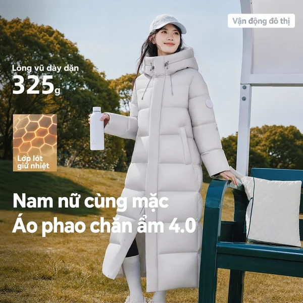 Áo phao lông vũ dáng dài nam nữ unisex mùa đông kiểu thể thao