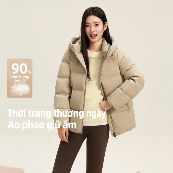 Áo phao nữ dáng ngắn mùa đông phong cách Hàn, tối giản, dễ...