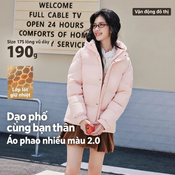 Áo phao lông vũ nữ dáng ngắn nhiều màu mùa đông, phong cách...