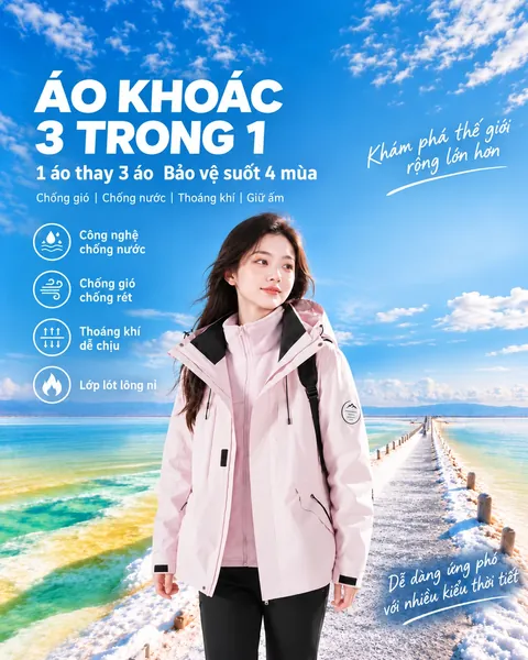 Áo khoác leo núi 3 trong 1 chống gió chống nước, lót lông vũ,...