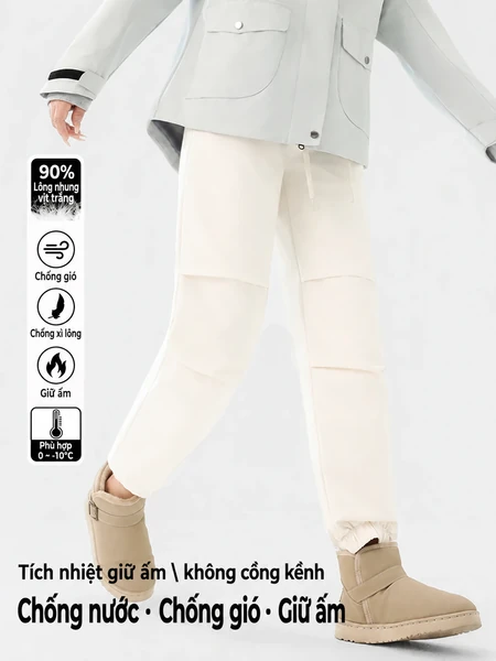 Quần lông vũ nữ 90% lông vịt trắng, ống suông bo gấu, mặc...