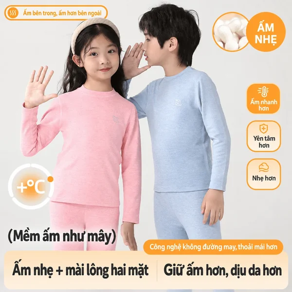 Bộ giữ ấm trẻ em cashmere kháng khuẩn 7A, mặc thu đông, lụa...