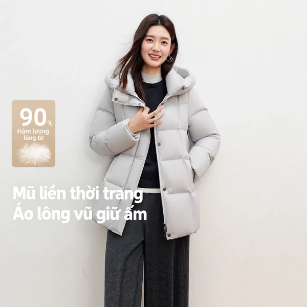 Áo khoác lông vũ nữ mùa đông , mềm nhẹ kiểu phồng